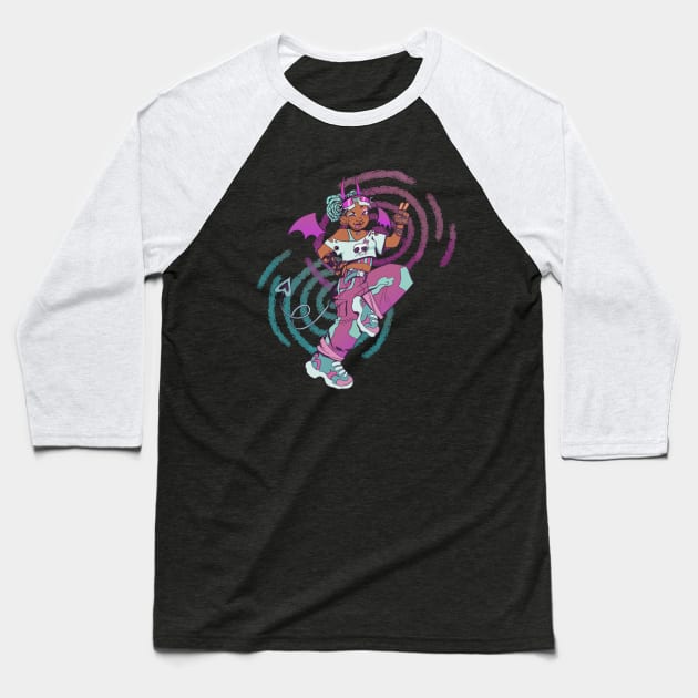 Blue Raspberry Devil Girl Baseball T-Shirt by Ricka Theien's